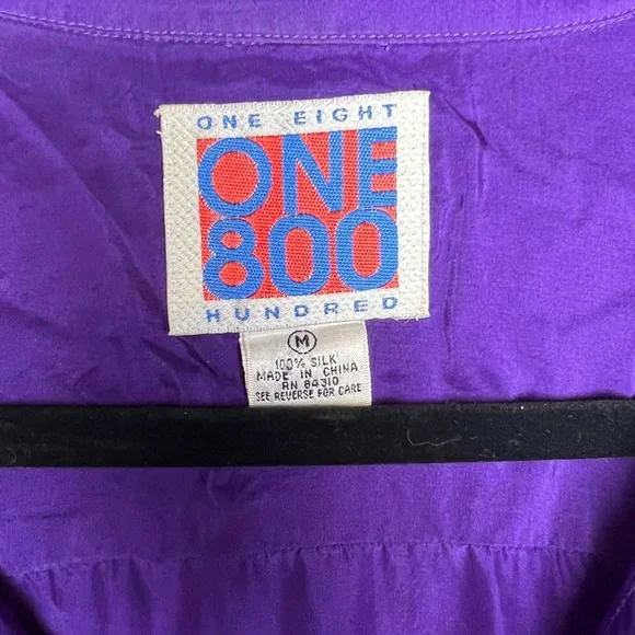 vintage 100% silk men’s button down short sleeve shirt in purple sz M oversized - Picture 4 of 5